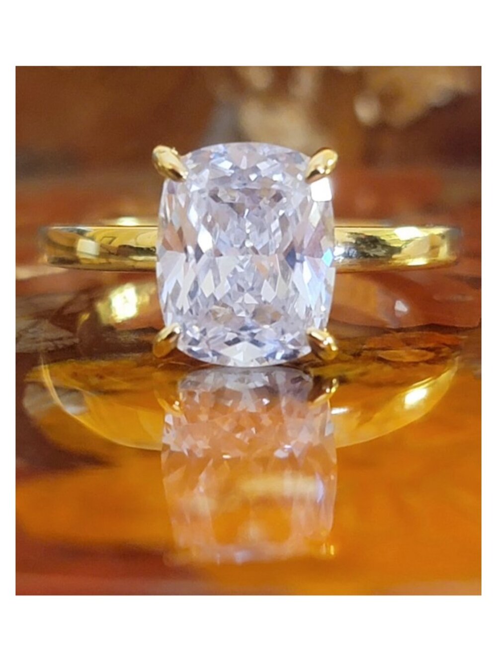 3CT Elongated Cushion CZ Ring Gold Plated Sterling Silver 7.5 NWT